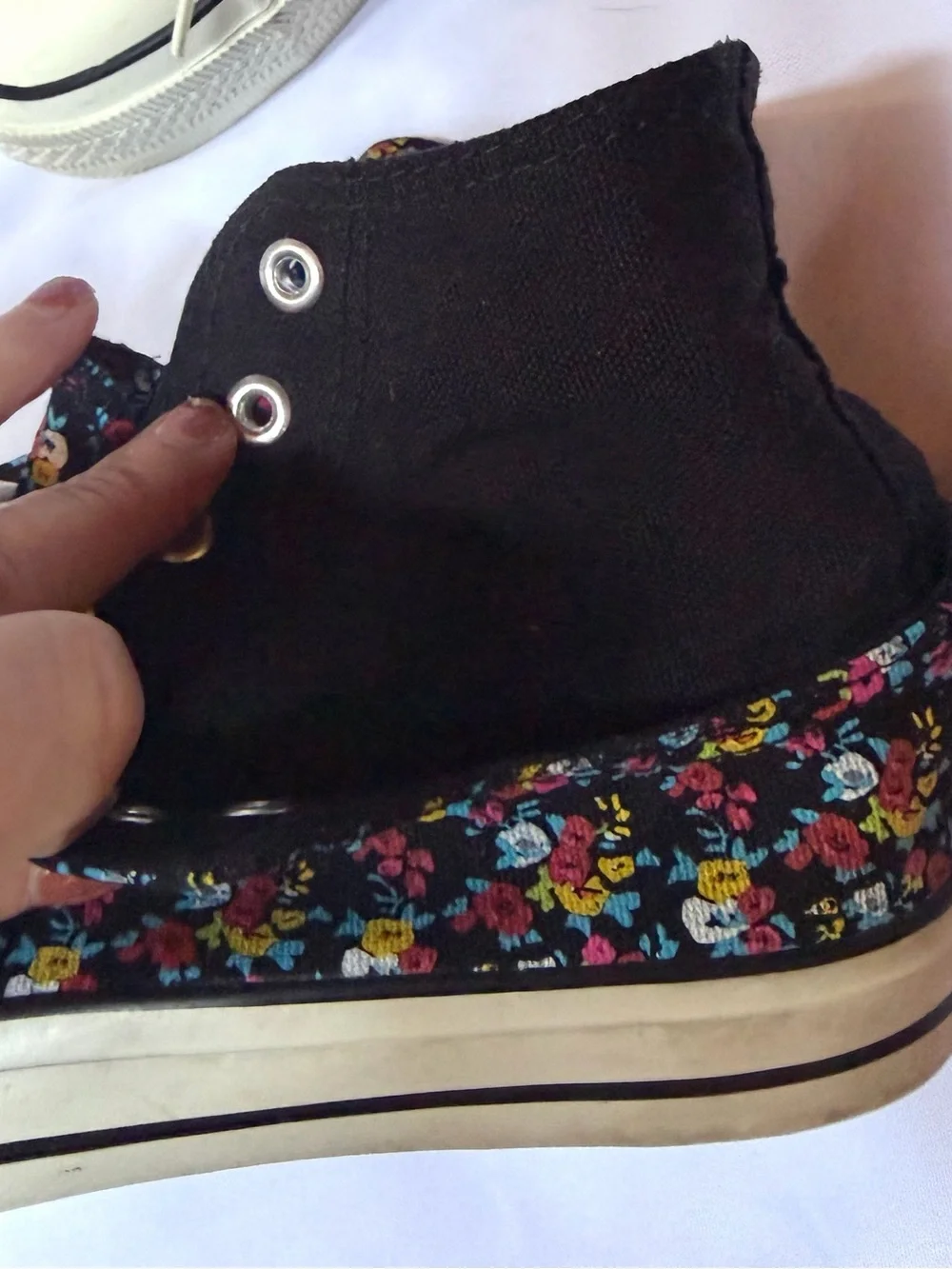 Wet Seal Black Floral hi top flip down variety ways to wear Lace-Up Shoe